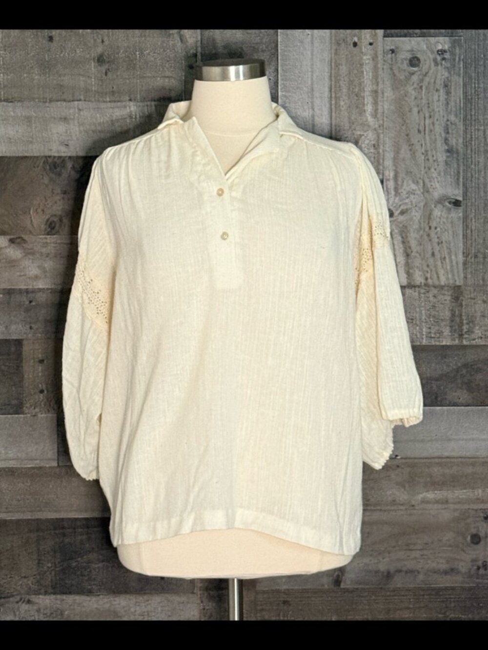 Vintage cream collared top large oversized festival boho cottagecore resortwear